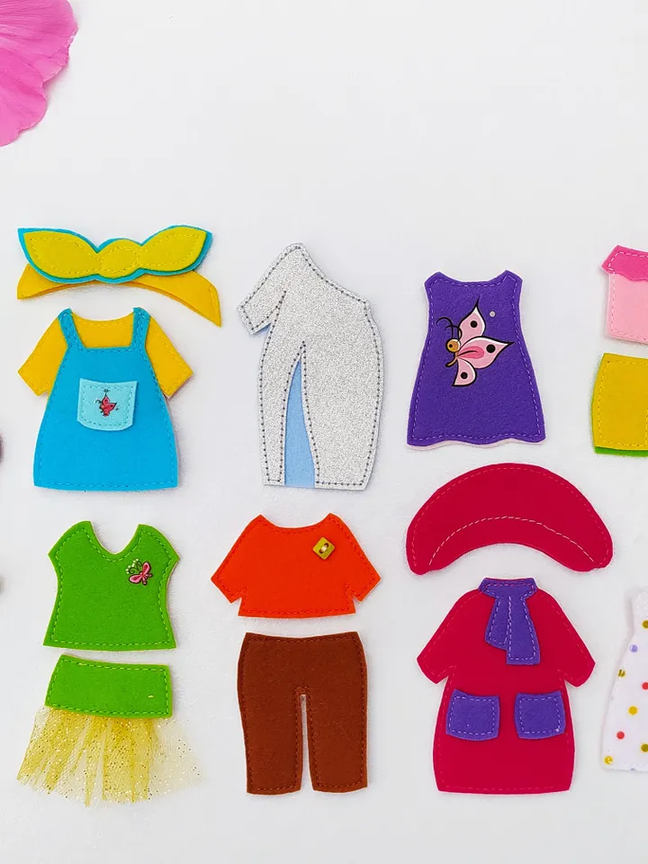 Felt doll pattern and 9 sets of clothes, Felt dress up doll pattern, Felt toy Pattern pdf for girl, Quiet book pattern, Non paper doll