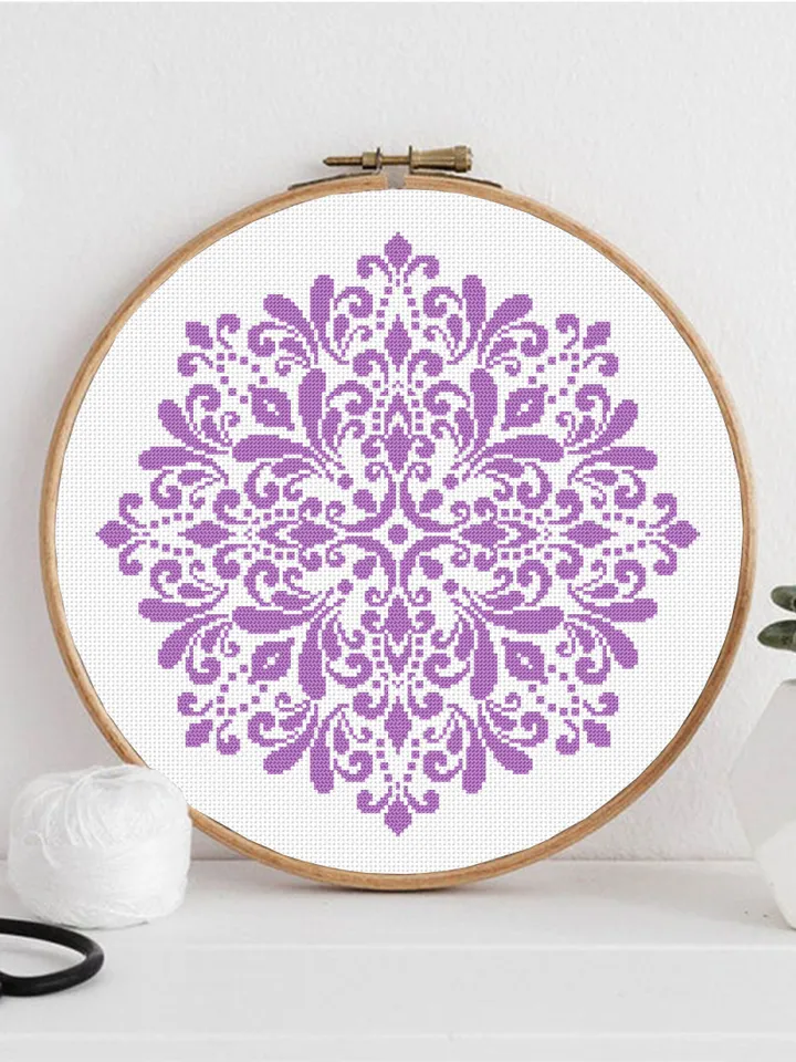 Mandala cross stitch pattern PDF download Monochrome mandala pattern digital PDF, Simple cross stitch chart for beginner, Mandala art #M255