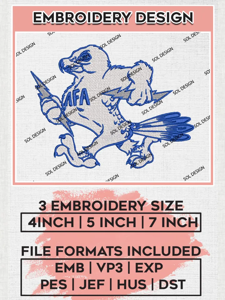 Air Force Falcons NCAA Team Funny Mascot Logo embroidery designs, NCAA Air Force Falcons Logo Machine embroidery files, NCAA Team Logo embroidery designs, NCAA Game Day Machine embroidery designs, Digital Download
