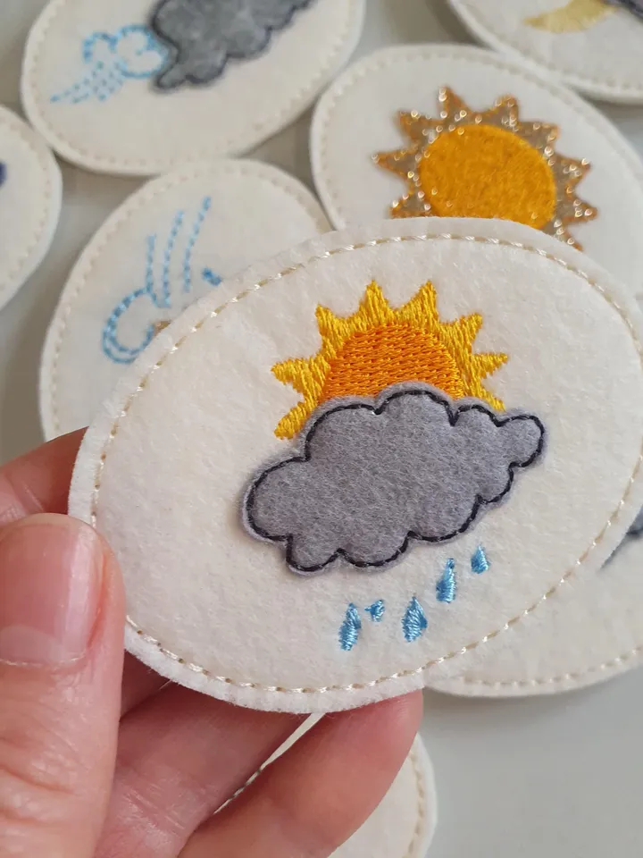 Embroidery Files for Felt Calendar Pieces, Montessori Weather Chart Parts, Preschool Homeschool Activity, 5x7 Hoop Digital Download