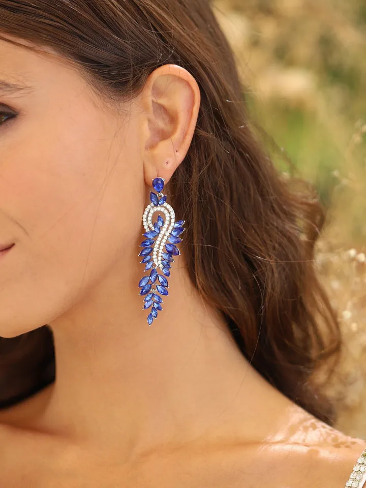 Art Deco Sapphire Blue Bridal Earrings, Blue Crystal Statement Wedding Earrings, Boho Earrings, Bridesmaids Earrings Crystal Drop Earrings