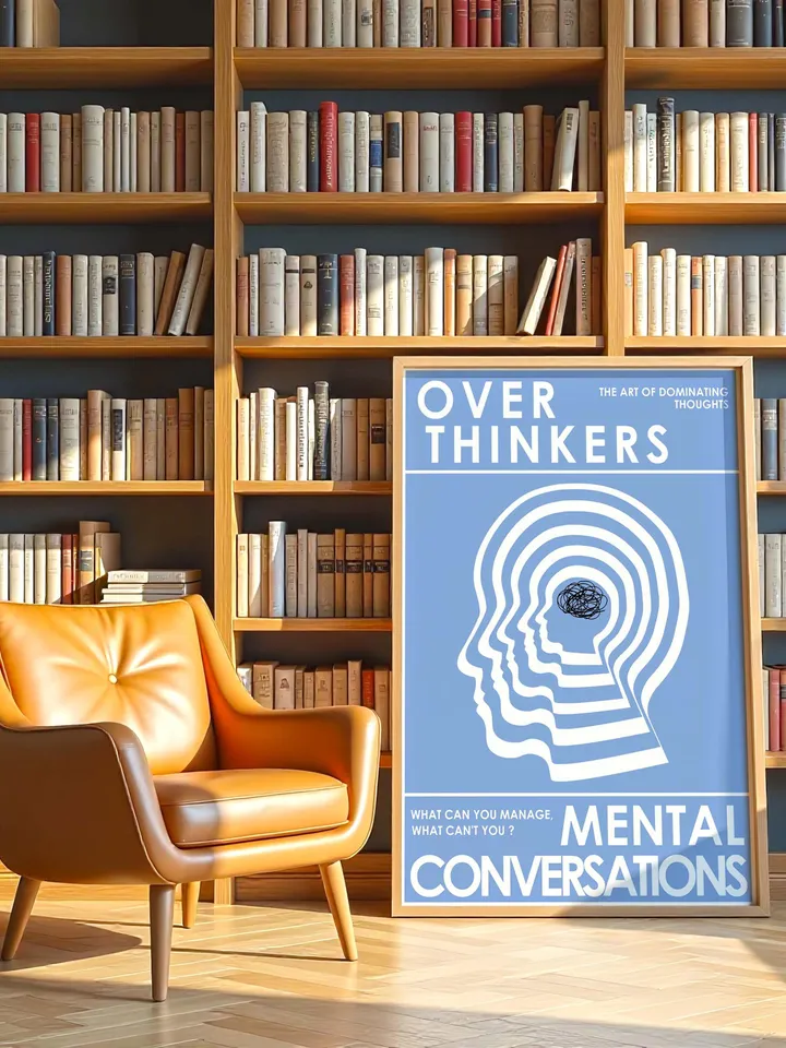 Overthinkers Wall Art Digital Print Retro Style Creativity Poster Eclectic Printable Artwork Trendy Room Decor Instant Download Blue White