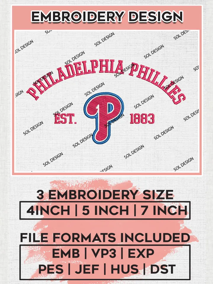 MLB Philadelphia Phillies Team Est Logo Embroidery Design, MLB Team Embroidery files, Philadelphia Phillies Baseball Team, Phillies Team, Digital Download