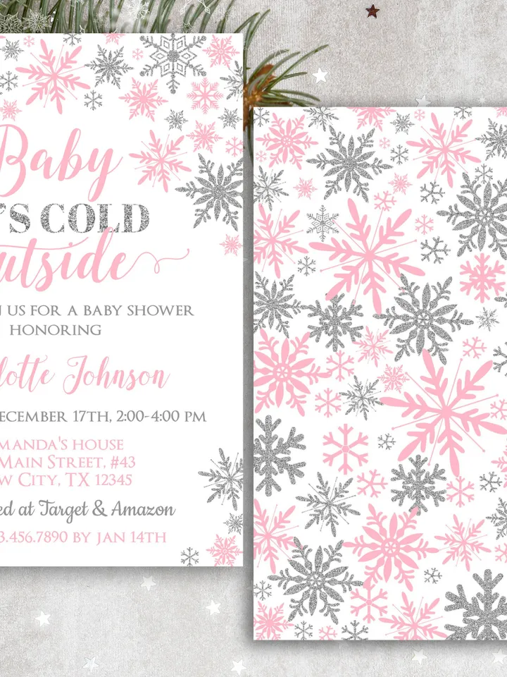 Baby It's Cold Outside Baby Shower Invitation, Winter Wonderland Baby Shower Invitation, It's a Girl Instant Download Editable Template