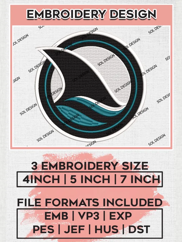 San Jose Sharks Logo Embroidery Designs, NHL San Jose Sharks Team Logo Embroidery, NHL  NHL Sharks Embroidery Designs, NHL Machine Embroidery Designs, Digital Download