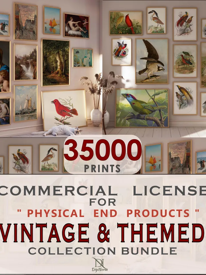 Vintage Theme 35000 Commercial License for Only Physical Product, Wall Art Commercial License Bundle, Physical Product Commercial License