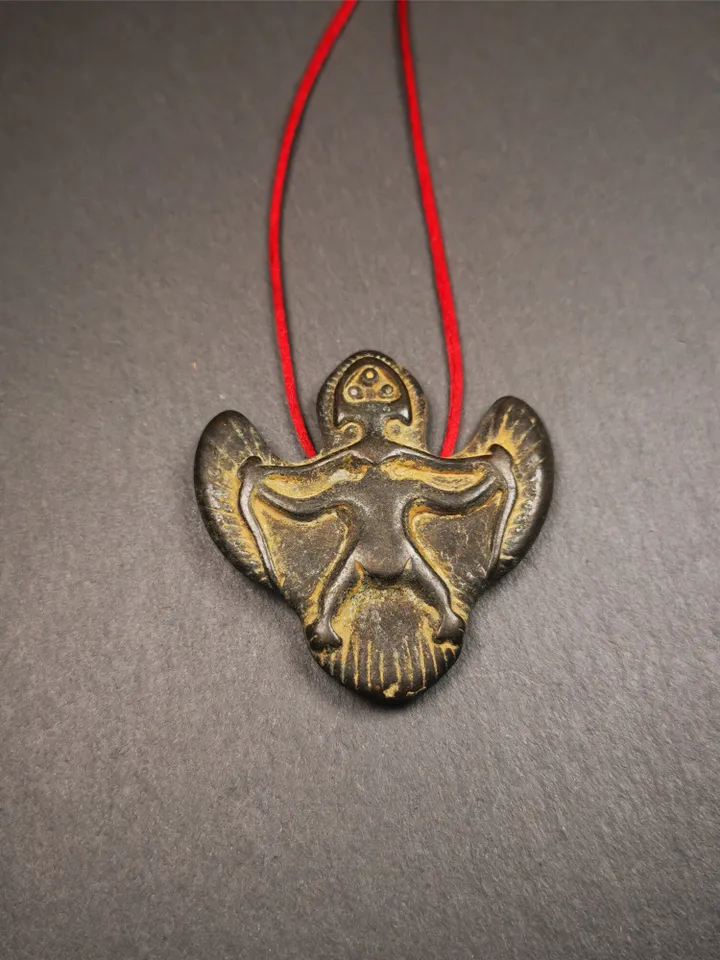 Gandhanra Antique Tibetan Buddhist Amulet Pendant,Garuda,Garula,Suparna,Golden-winged Bird,Made of Thokcha,1.93"