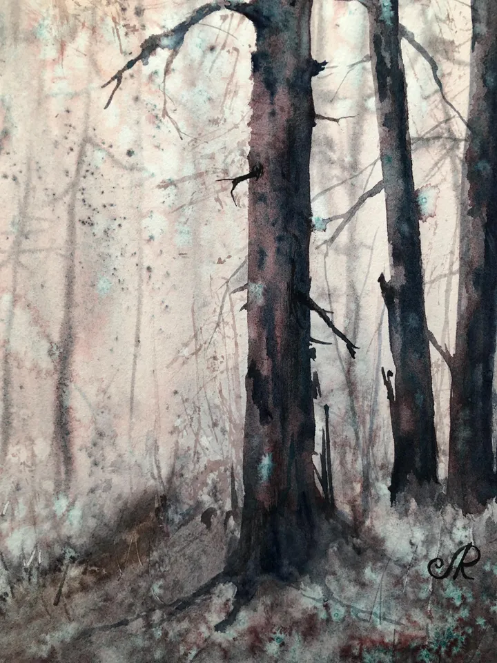 Forest Original Painting Landscape Watercolor Trees Wall Art