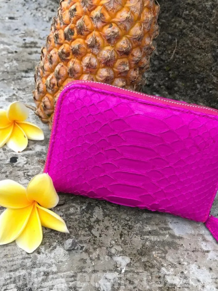 Genuine python skin fuchsia wallet | Small wallet | Exotic leather wallet | Women wallet | Snake trendy Wallet | Snakeskin designer wallet