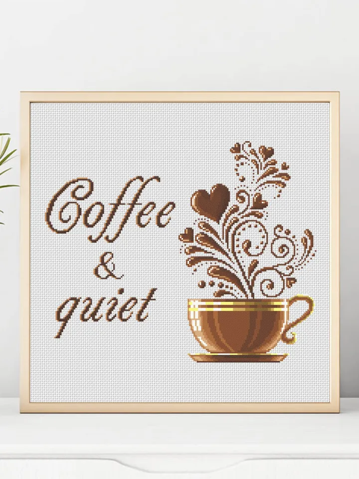 Coffee cup cross stitch pattern download PDF, Coffee quote cross stitch chart, Kitchen pattern digital PDF, Coffee home decor #Q55