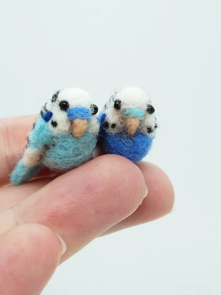 Miniature needle felted turquoise budgie, tiny parakeet, made to order