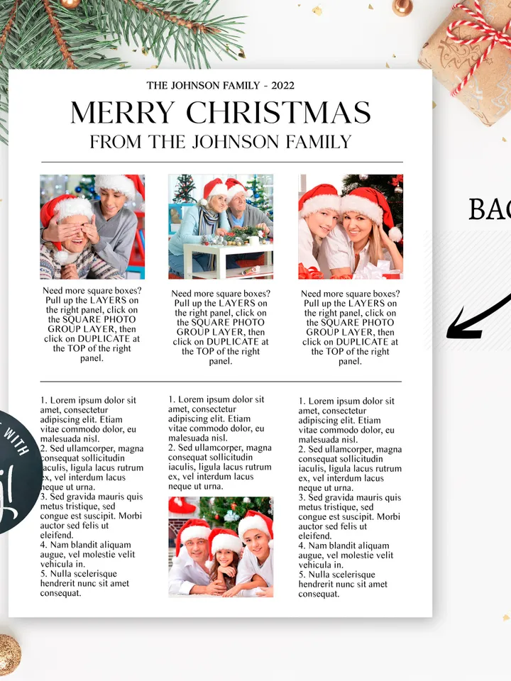 Christmas Newsletter Template, Editable Year In Review Template