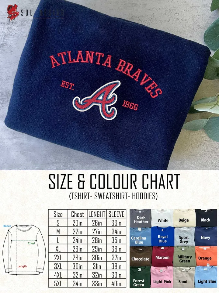 Atlanta Braves Est 1966 Embroidered Sweatshirt, MLB Embroidered Sweatshirt, MLB Atlanta Braves T Shirt, MLB Baseball Team Embroidered Hoodie, Unisex Crewneck, MLB Team Fan Gift Tee