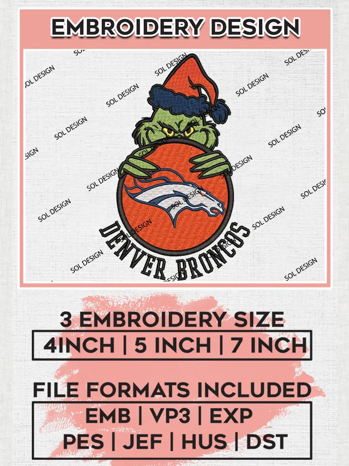 NFL Denver Broncos Team x Grinch Holding Ornament Logo Embroidery Designs, NFL Broncos Team Machine Embroidery Files, NFL Football Teams, 3 sizes, Grinch Machine embroidery designs, Digital Download