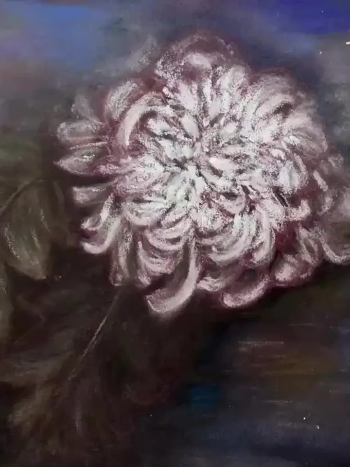 Chrysanthemum pastel original painting.Pastel hand made flowers painting.Small Gift for her.
