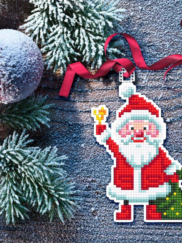 Santa Christmas tree decor for plastic canvas cross stitch pattern PDF download Double-sided Christmas ornament Plastic canvas pattern #N97