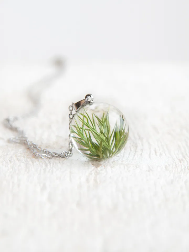 Juniper necklace. Stainless steel chain. Real Juniper pendant. Unique Resin jewelry. Junipers birthday gift. Anniversary
