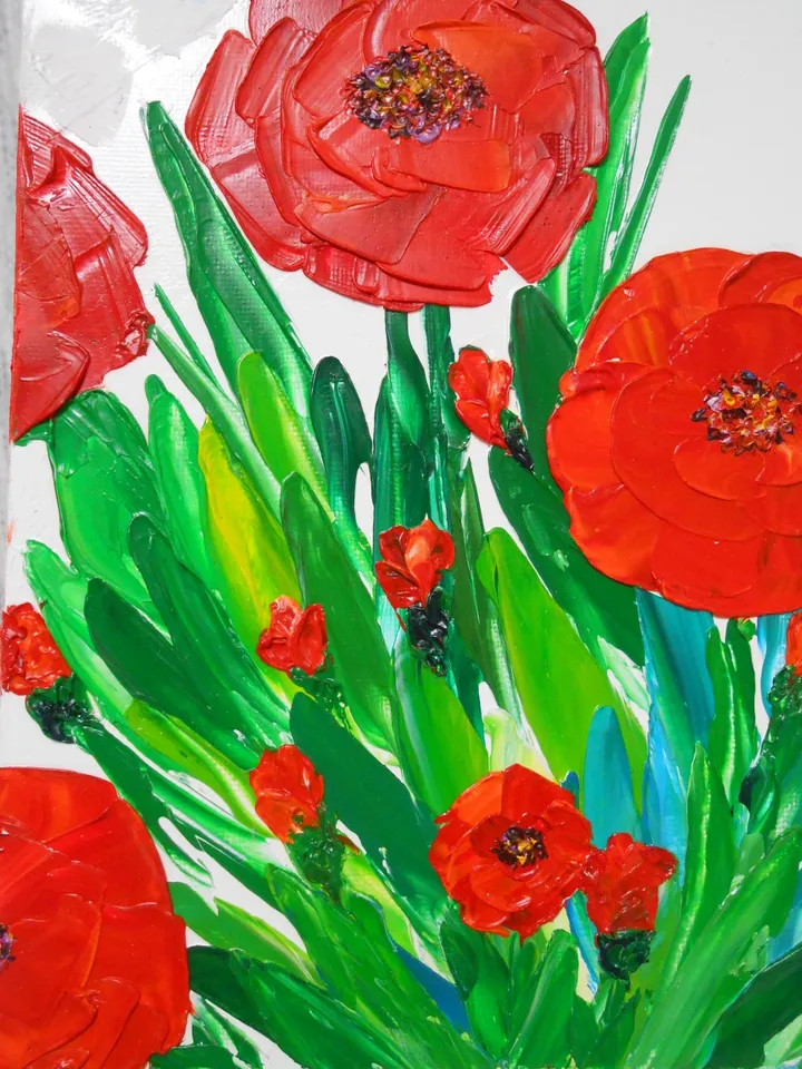 Red flowers.Oil painting.