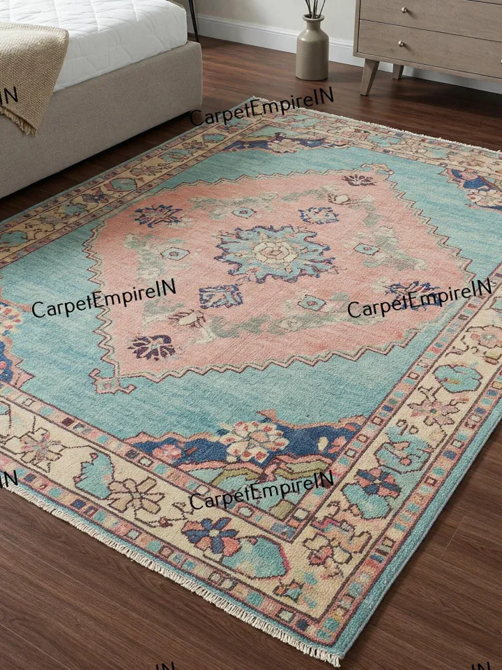 9x12 Blue Oushak, Hand Knotted Rug, 4x6,5x8 6x9,8x10,9x12,10x14 ft Handmade Rugs for Living Room,gift for her-Antique Contemporary rug,Rugs.