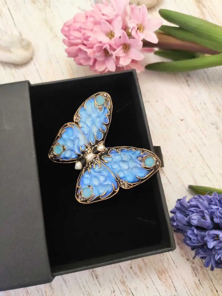 Brooch Butterfly Blue Morpho, butterfly effect, exclusive edition blue, Butterfly