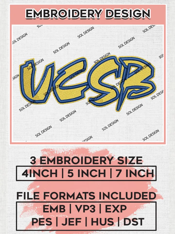 NCAA UCSB Gauchos Team Word Logo Embroidery Design Files, NCAA UC Santa Barbara Gauchos Machine Embroidery, NCAA Teams, Game Day, 3 sizes, NCAA Machine embroidery designs, Digital Download