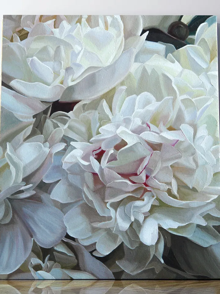 White peonies oil painting