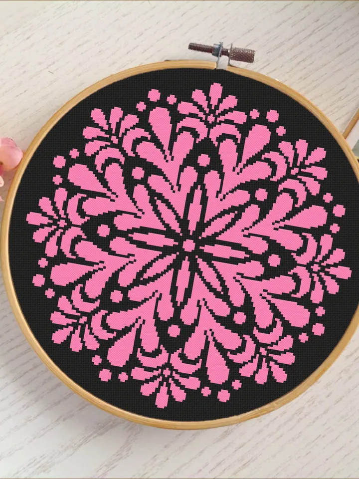 Mandala cross stitch pattern download PDF Easy mandala digital PDF Monochrome cross stitch chart Modern quick cross stitch Home decor #M112