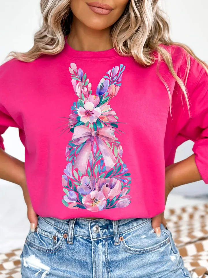 Bunny Easter Coquette Png, Watercolor Floral Easter Bunny Png, Easter png, Easter Coquette Bow png, Girly Easter Png, Spring shirt design