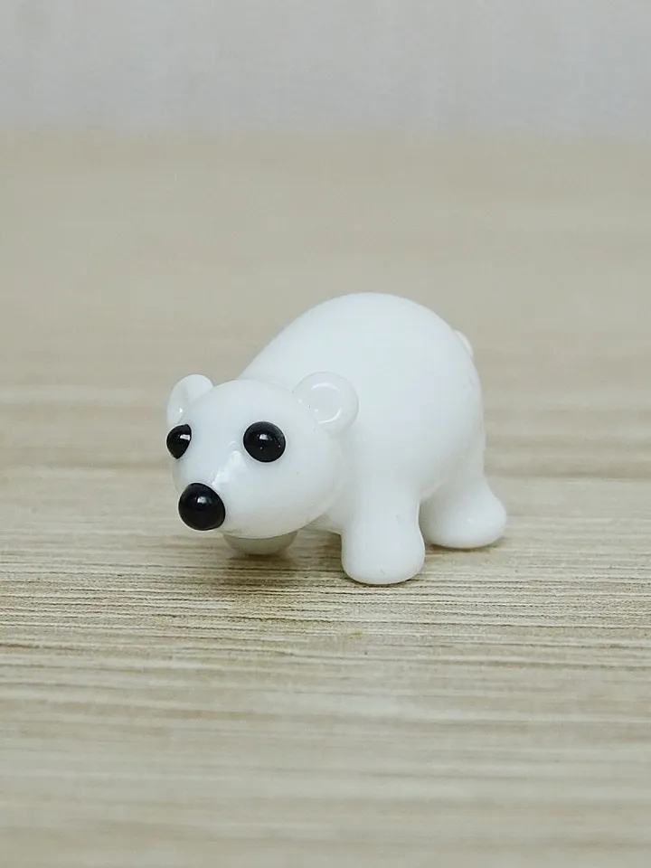 Glass figurines Polar Bear figurine Glass bear Miniature bear Tiny glass animals Blown glass art Terrarium figurines Dollhouse figurines