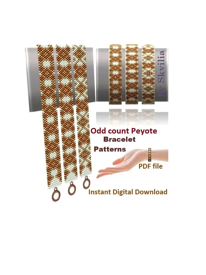 Cuff Bracelet Odd-Count Peyote Stitch Bead Patterns, Miyuki Delica, Czech beads Preciosa, Instant Download