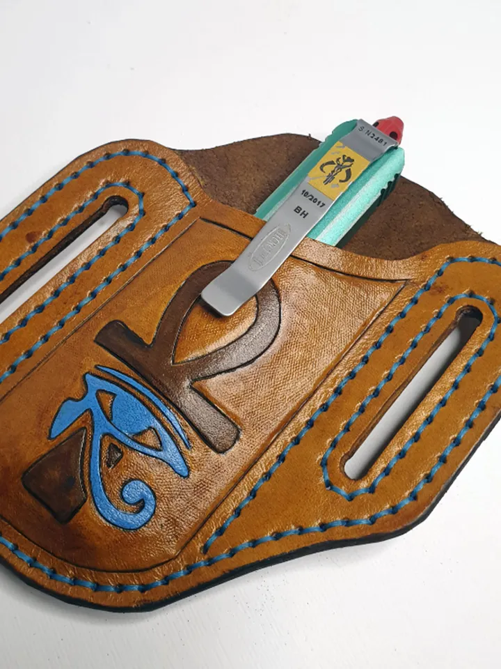 Pancake sheath, Right or Left Hand Carry For Pocket Knife, with Leather tooling / carving Patterns / sheaths. PDF digital download.
