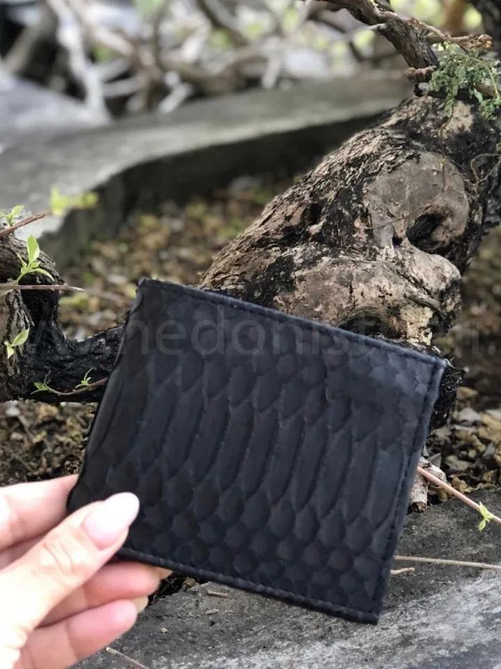 Genuine Python Skin Men Flat Wallet | Exotic Leather Money  Wallet | Gift For Him | Money Clips and Wallet | Black Portmone Handmade