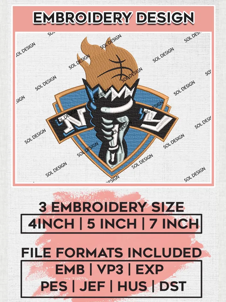 New York Liberty Basketball Logo Embroidery Files, WNBA New York Team Embroidery Designs, Basketball Teams, 3 sizes, Machine embroidery designs, Digital Download