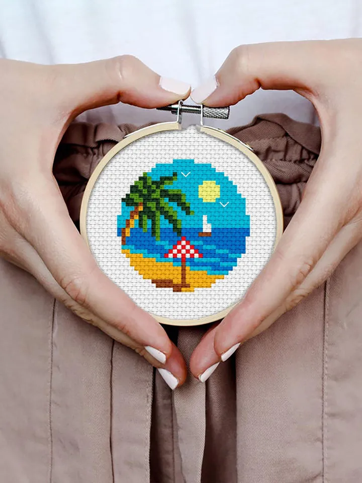 Small cross stitch pattern download PDF Nature palm beach mini embroidery beginners Tiny ocean picture cross stitch Nature lover gift #L42