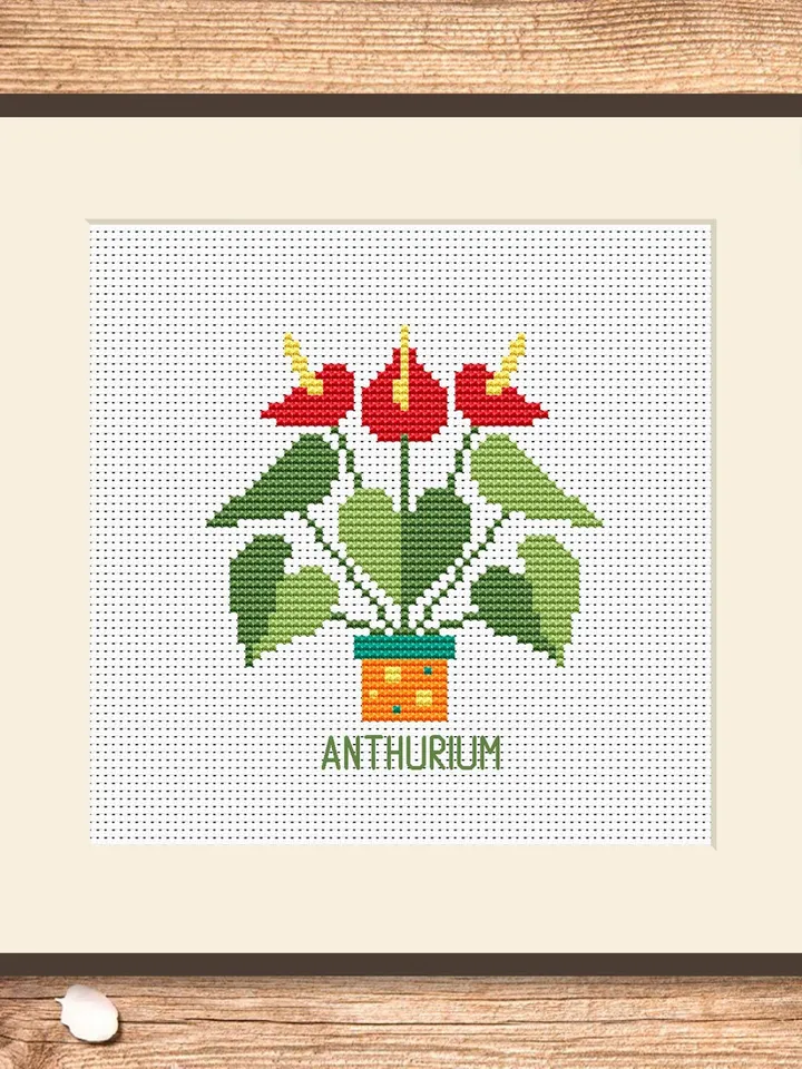 Anthurium Cross Stitch Pattern, Flower Cross Stitch Pattern, Embroidery Anthurium, Flowers xStitch, Potted Flowers Cross Stitch #flw005