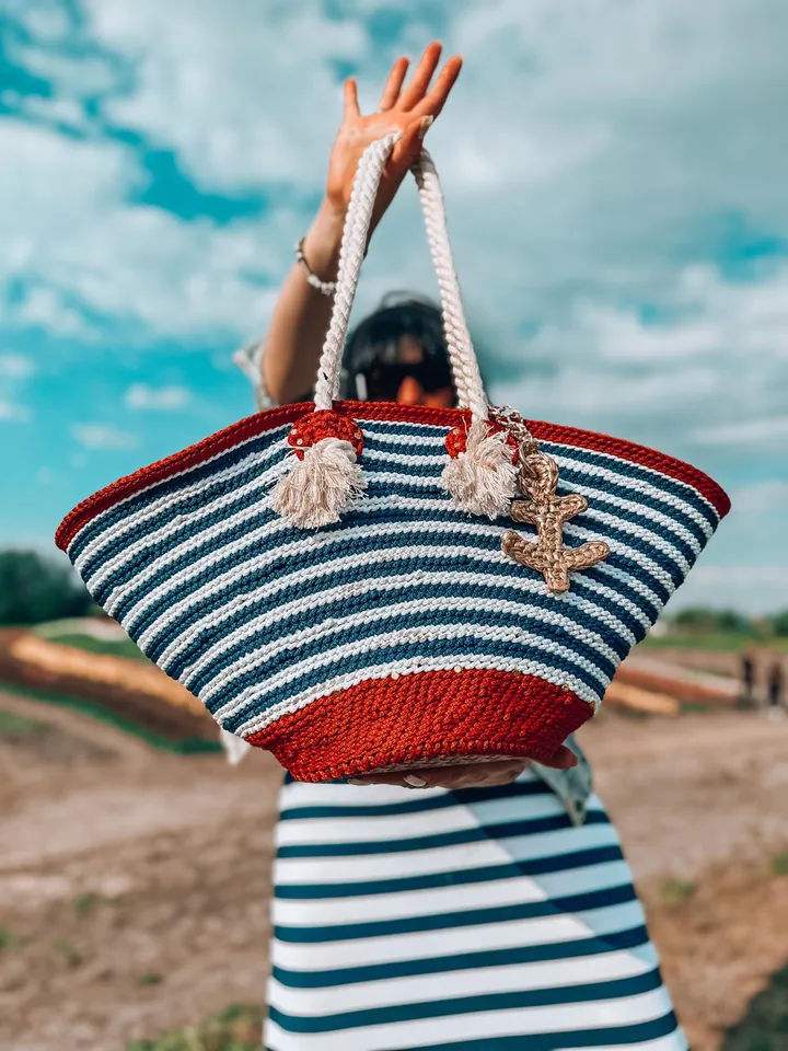 Crochet pattern striped tote bag PDF digital instant download and video tutorial, summer bag, beach tote, woman market bag, shopping bag