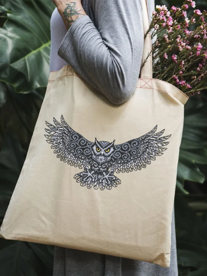 Owl cross stitch pattern download PDF Fantasy bird cross stitch chart, Owl embroidery PDF, Blackwork patterns, Gothic home decor #D9