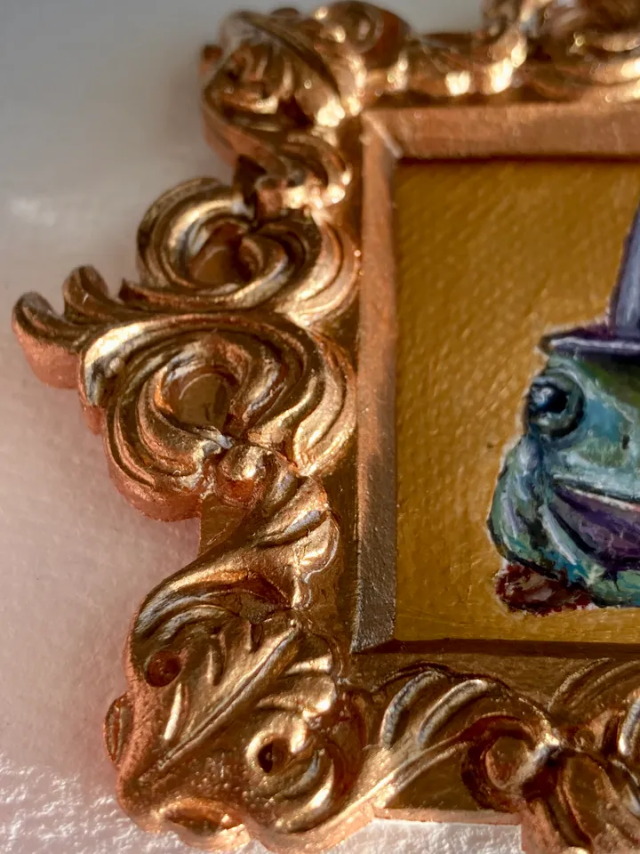 Framed Frog Painting Original Witch Frog Artwork Amphibians Art Tiny Oil Painting