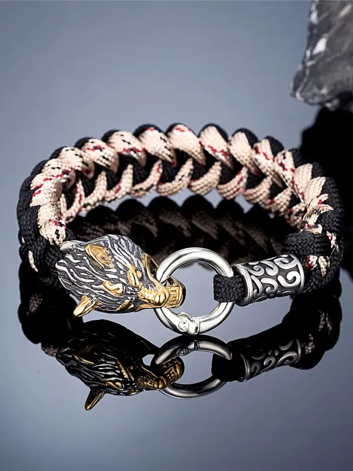 Handmade paracord and stainless steel Viking style bracelet