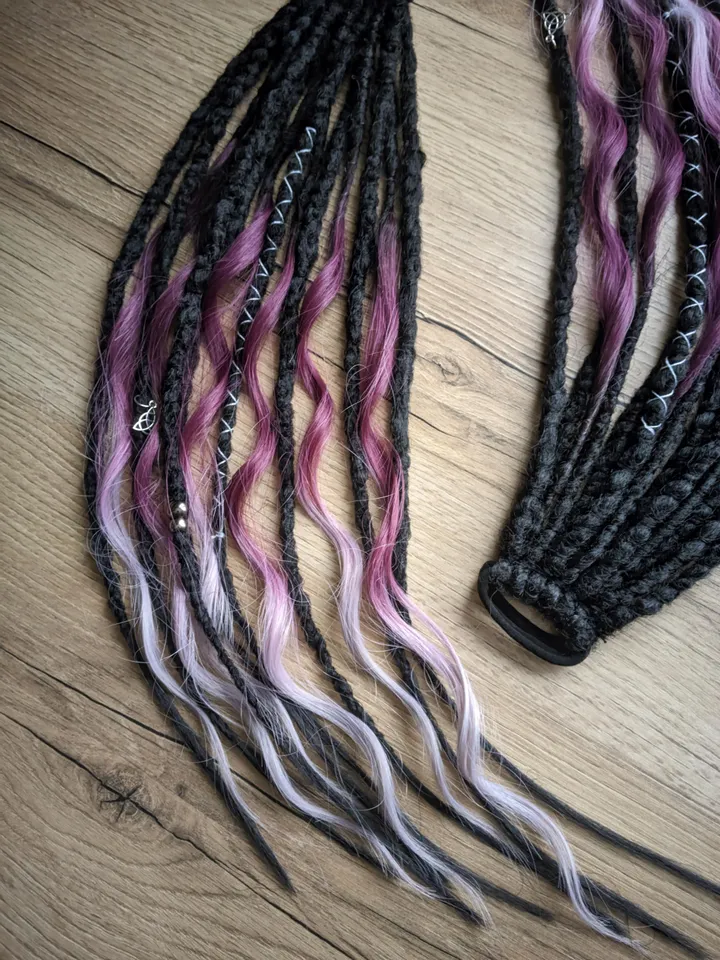 Goth Metal Rock hair Instant Accessory Hairstyle for concert Ponytail dreads for gift Hair extension Black dreads on hairband