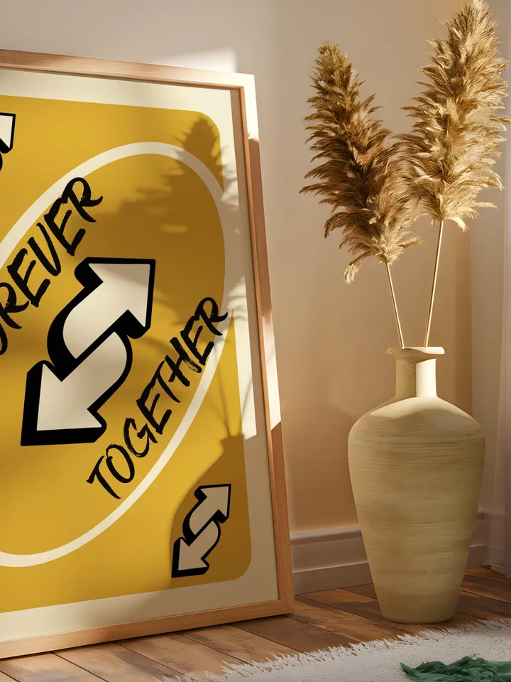 Forever Together play Reverse Card Wall Art Funny Meme Poster Digital Download Yellow Black Typography Pop Culture Print Game Room Meme Deco