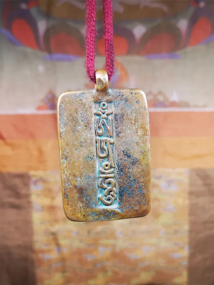 Gandhanra Handmade Tibetan Buddhist Amulet,Om Badge Pendant, Mantra of Om Mani Padme Hum, Made of Copper,2.44"