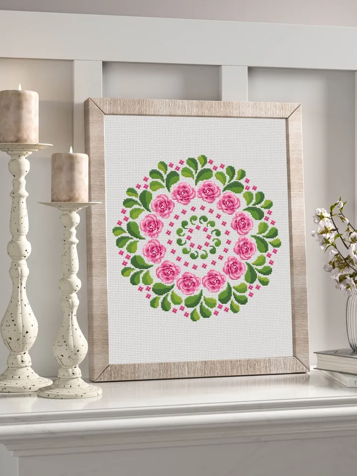 Flower mandala cross stitch pattern download PDF Easy mandala pattern digital PDF Rose cross stitch Floral ornament cross stitch chart #M1