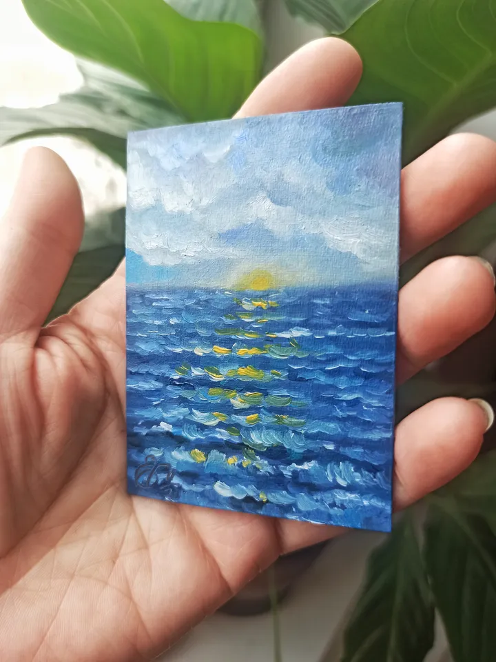 Original oil painting ACEO, Seascape #2, Miniature painting 2,5x3,5 in