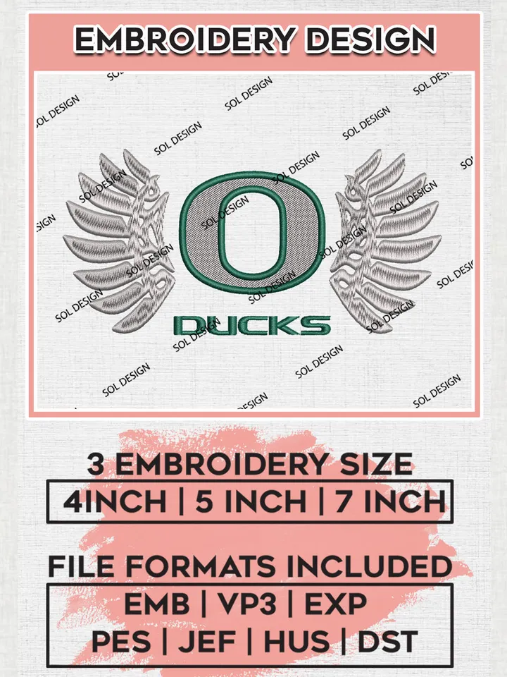 NCAA Oregon College Football Team Logo Embroidery Design Files, NCAA Oregon Ducks Machine Embroidery, NCAA Teams, 3 sizes, NCAA Machine embroidery designs, Digital Download