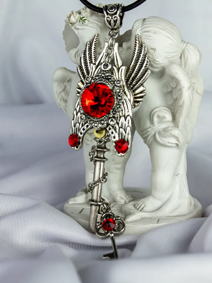 Vintage Gothic Key Pendant with Swarovski Crystals