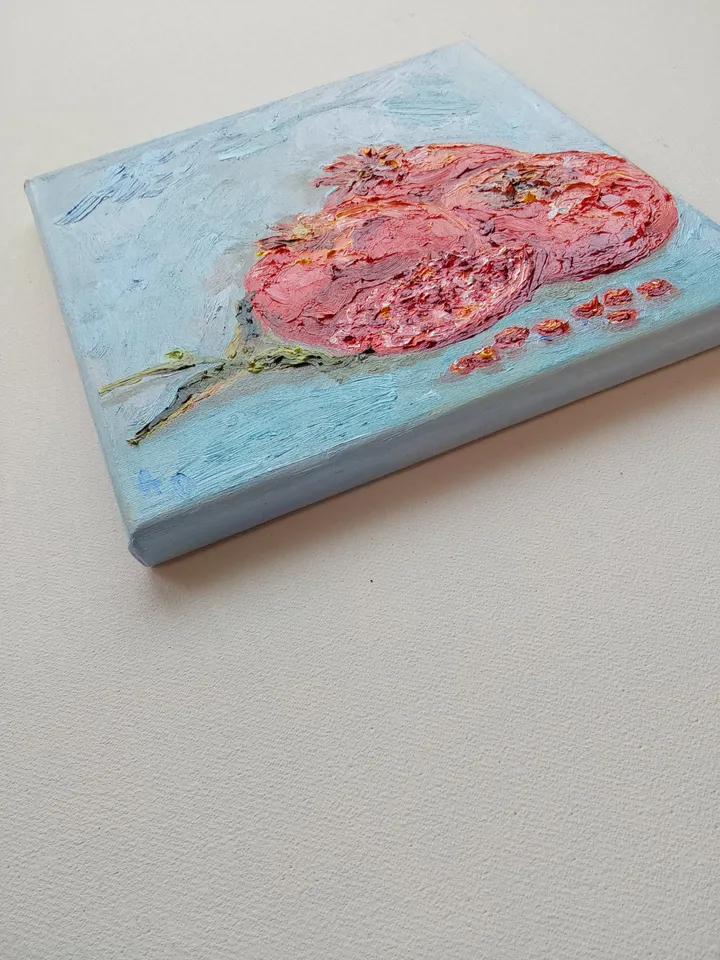 "Still life. Pomegranate" oil painting on canvas 20x20 cm (8x8 inches)