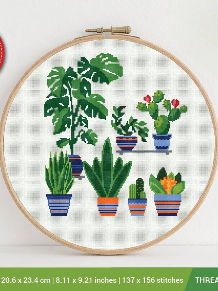 Plants Pots Cross stitch pattern | Embroidery Pattern | Instant Download | Embroidery Designs