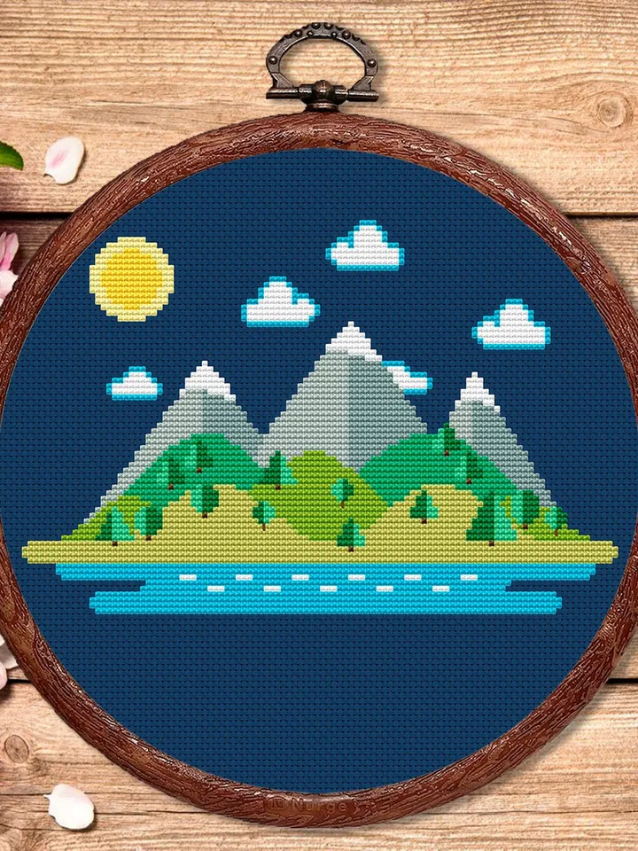 The Mountains Cross Stitch Pattern, Island Cross Stitch, Embroidery Travel, Travel Cross Stitch Pattern, Modern Cross Stitch #trl002