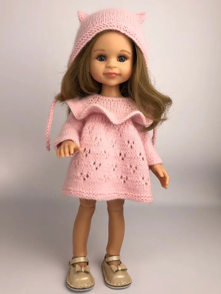 Paola Reina Doll 4 ITEMS Set: Exclusive Handmade Outfit - Dress, Tights, Shoes, Kitty-hat